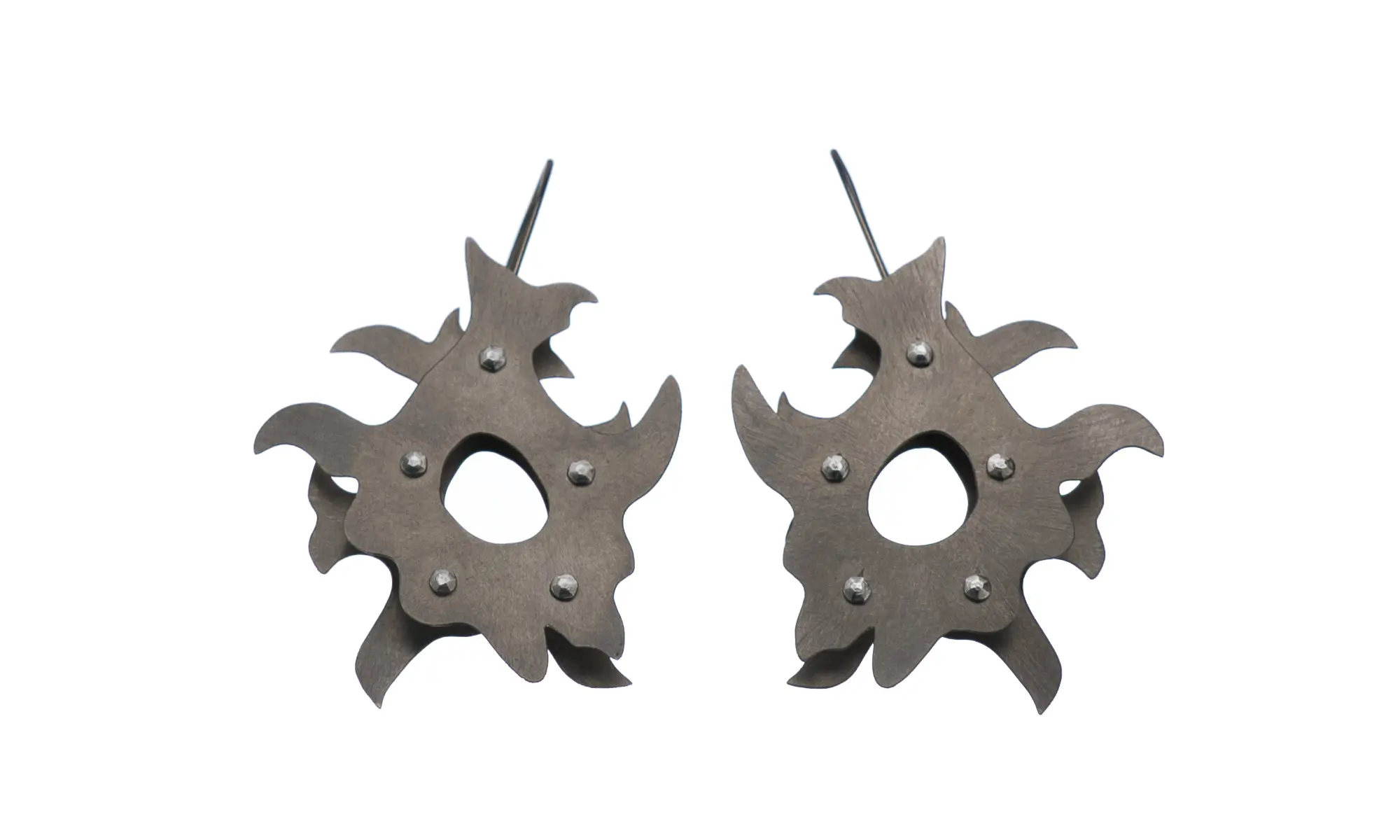 Pure titanium layers in these radiolarian inspired earrings on niobium ear wires